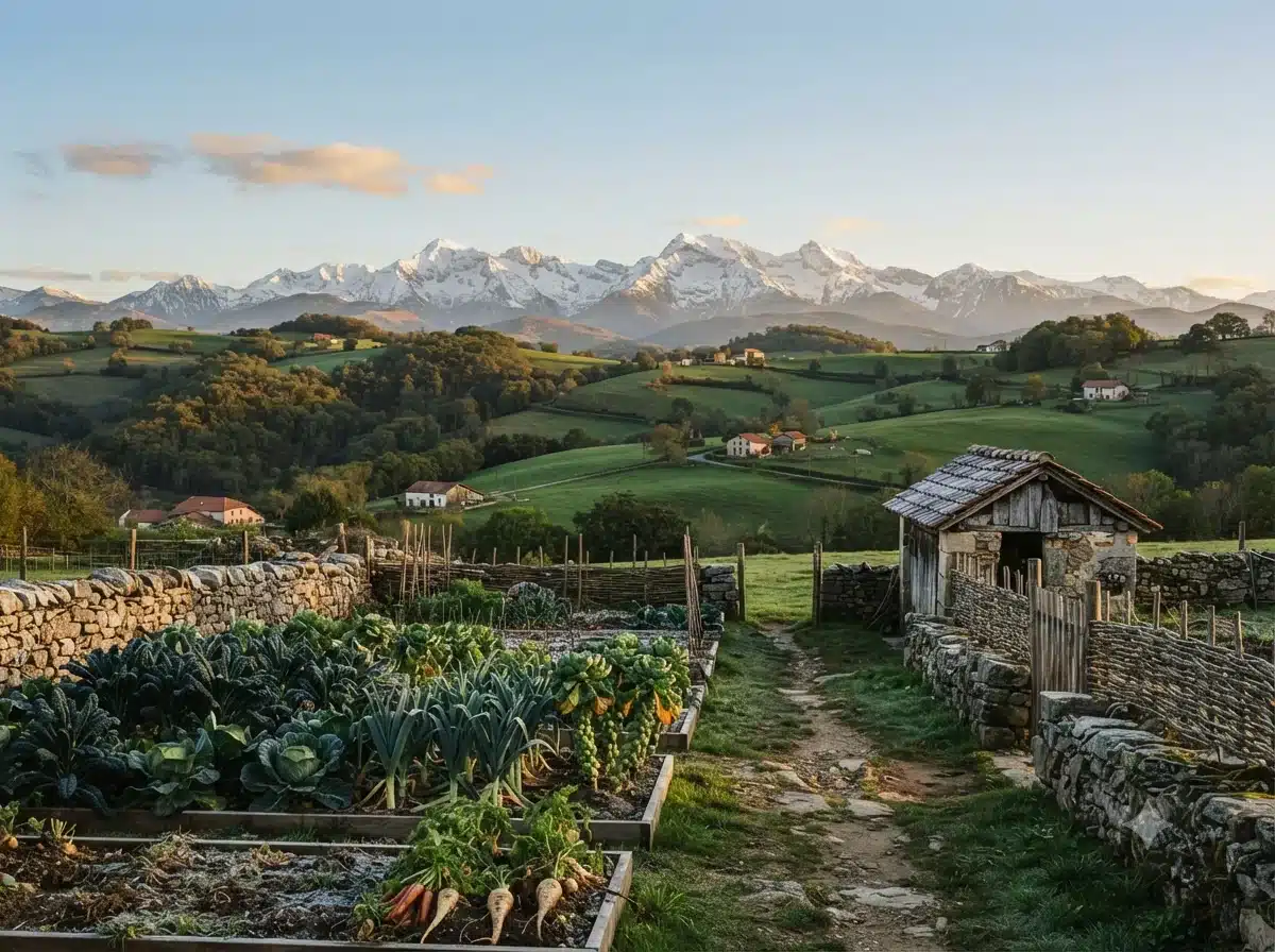 Vue patrimoniale évoquant l’origine de garbure béarnaise en Béarn (Pyrénées-Atlantiques)