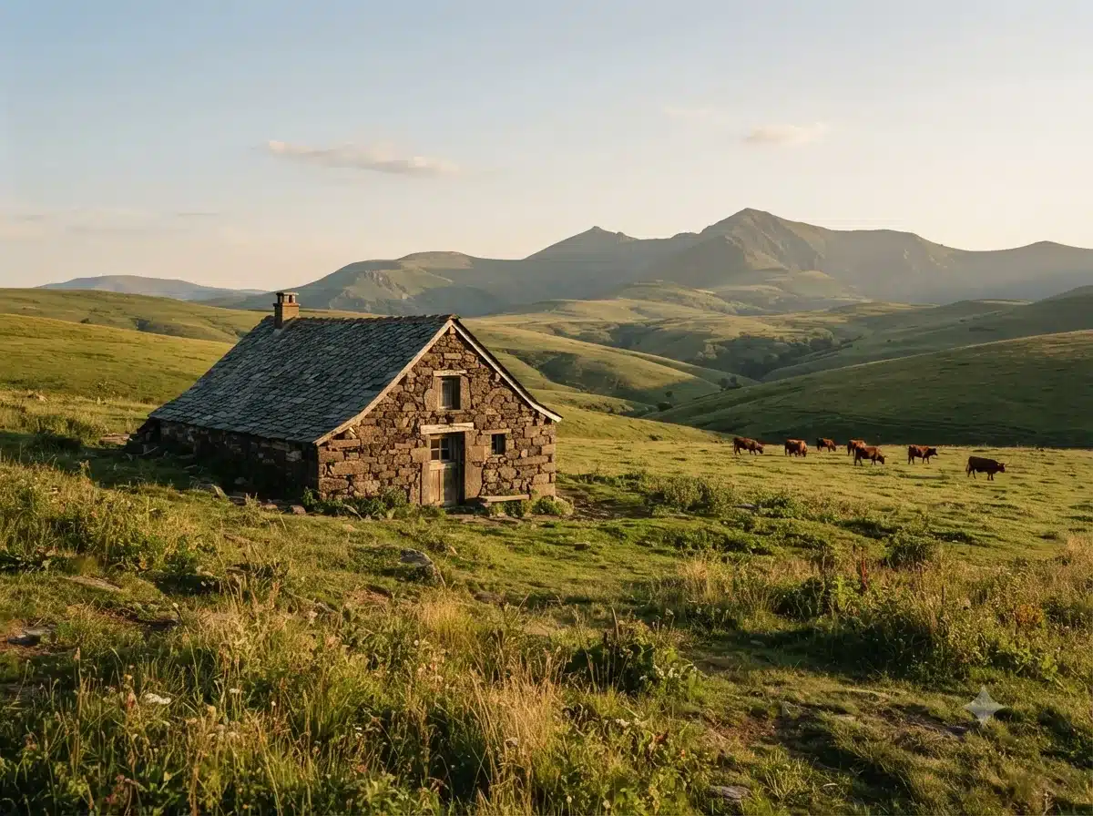 Vue patrimoniale évoquant l’origine de truffade auvergnate en Auvergne (Cantal)