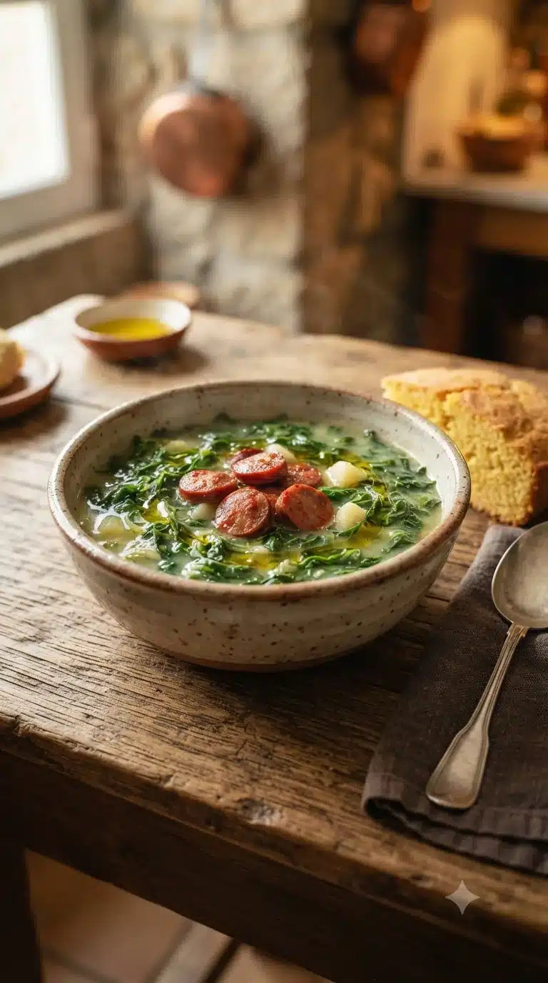 Gros plan sur caldo verde portugais, plat traditionnel du Portugal