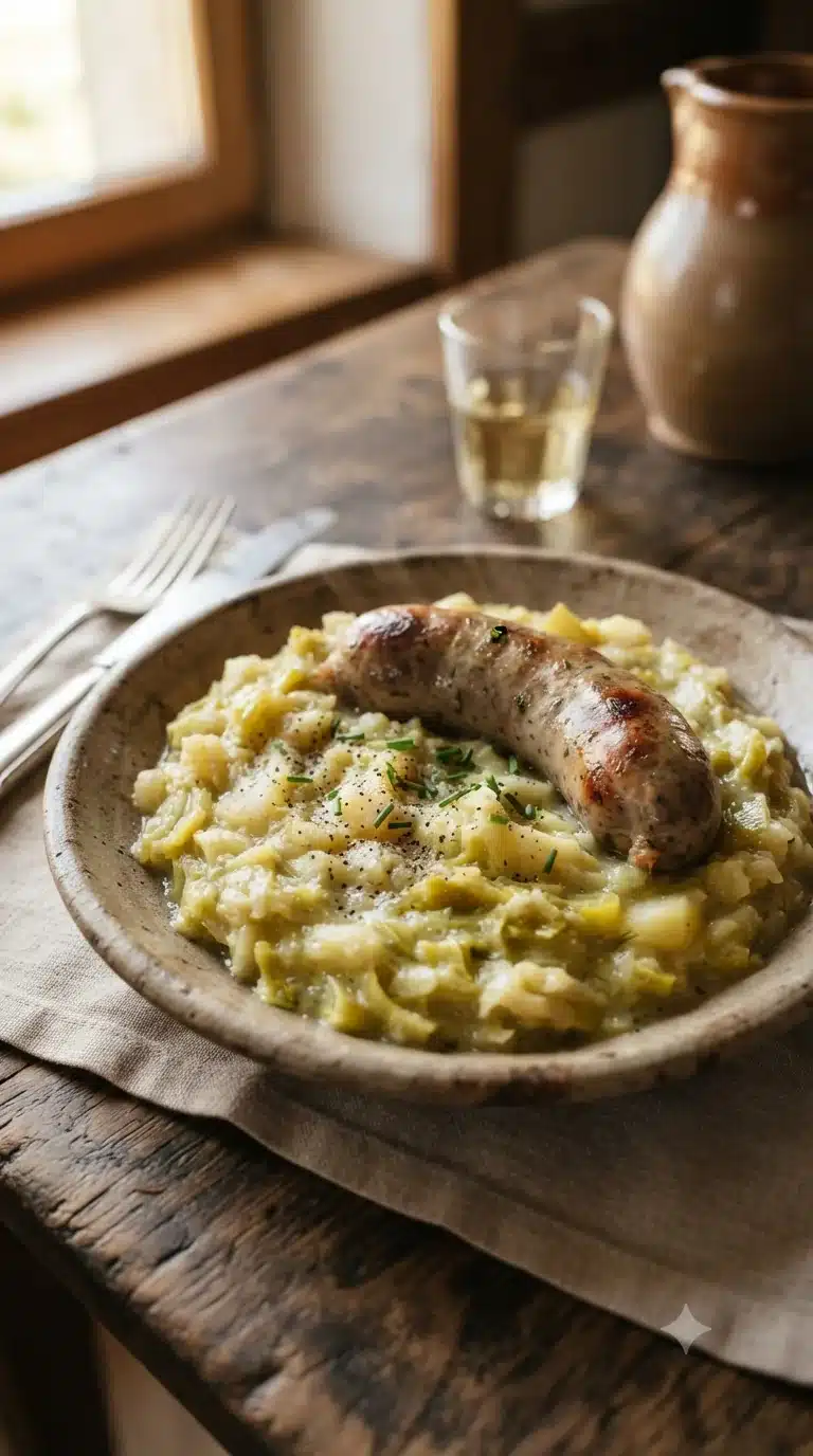 Gros plan sur papet vaudois, plat traditionnel du canton de Vaud