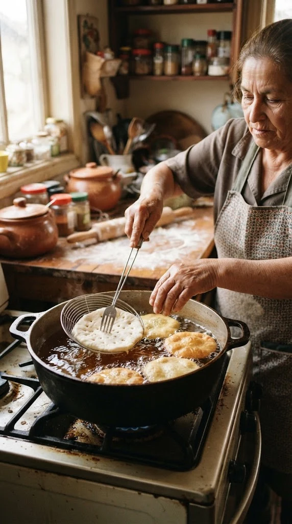 Geste de préparation de Sopaipillas Chiliennes