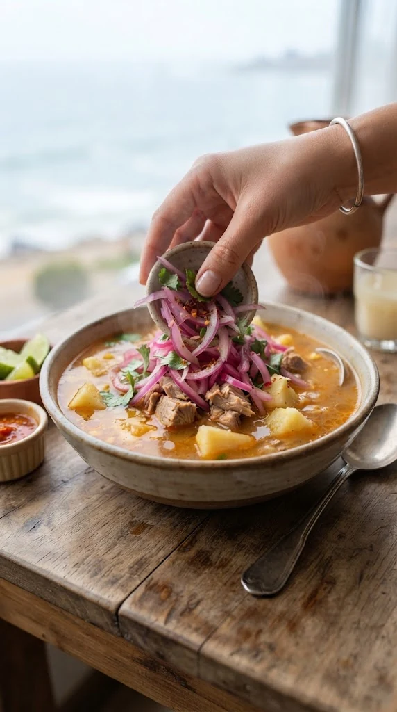 Geste de préparation de Encebollado Équatorien