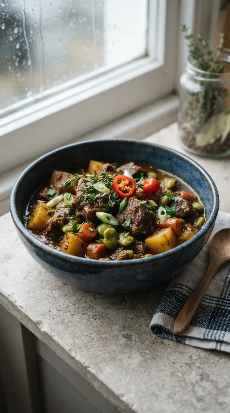 Curry Goat Jamaïcain, présentation finale fidèle à la spécialité