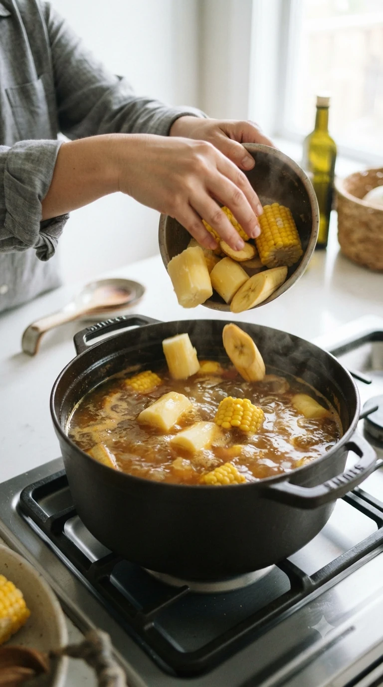 Geste de préparation de Sancocho Dominicain