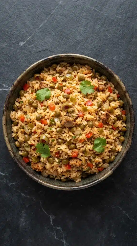 Arroz Con Gandules Portoricain, présentation traditionnelle