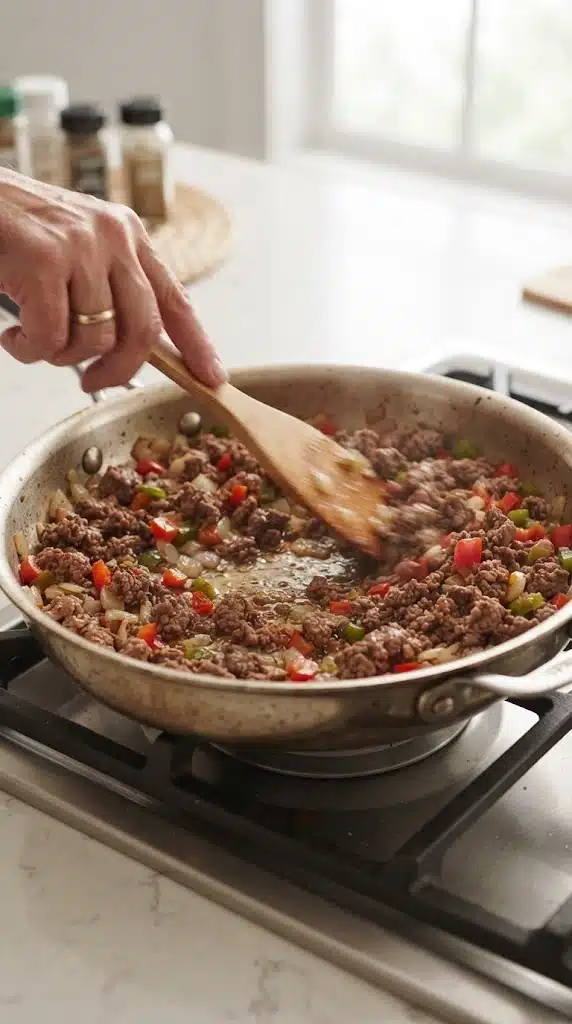 Geste de préparation de Picadillo Cubain