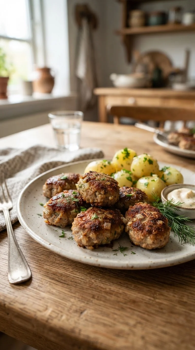 Gros plan sur frikadeller danoises, plat traditionnel du Danemark