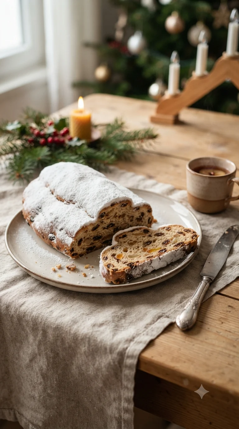 Gros plan sur christstollen de noël allemand, plat traditionnel d’Allemagne