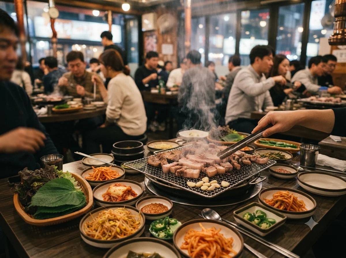 Vue patrimoniale évoquant l’origine de samgyeopsal coréen en Corée du Sud