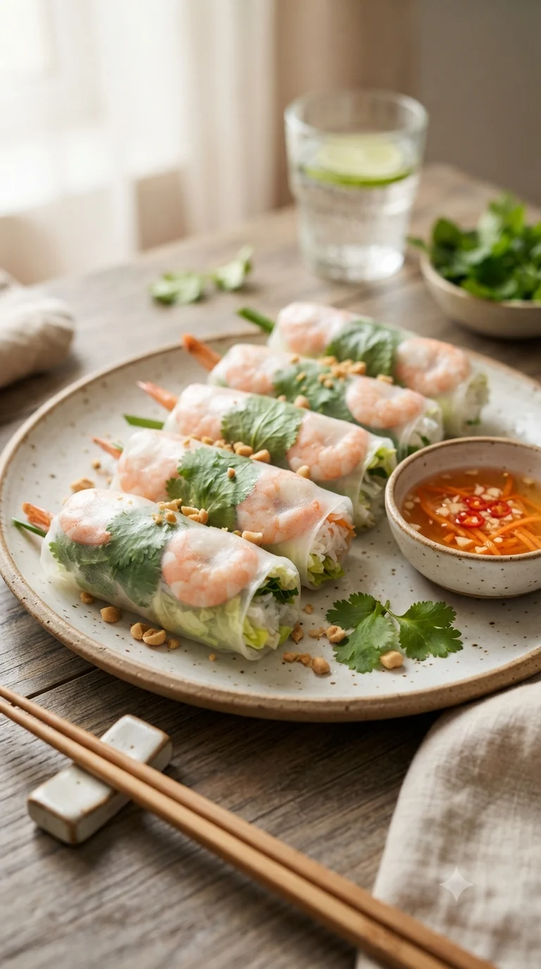 Gros plan sur gỏi cuốn vietnamien, plat traditionnel du Vietnam