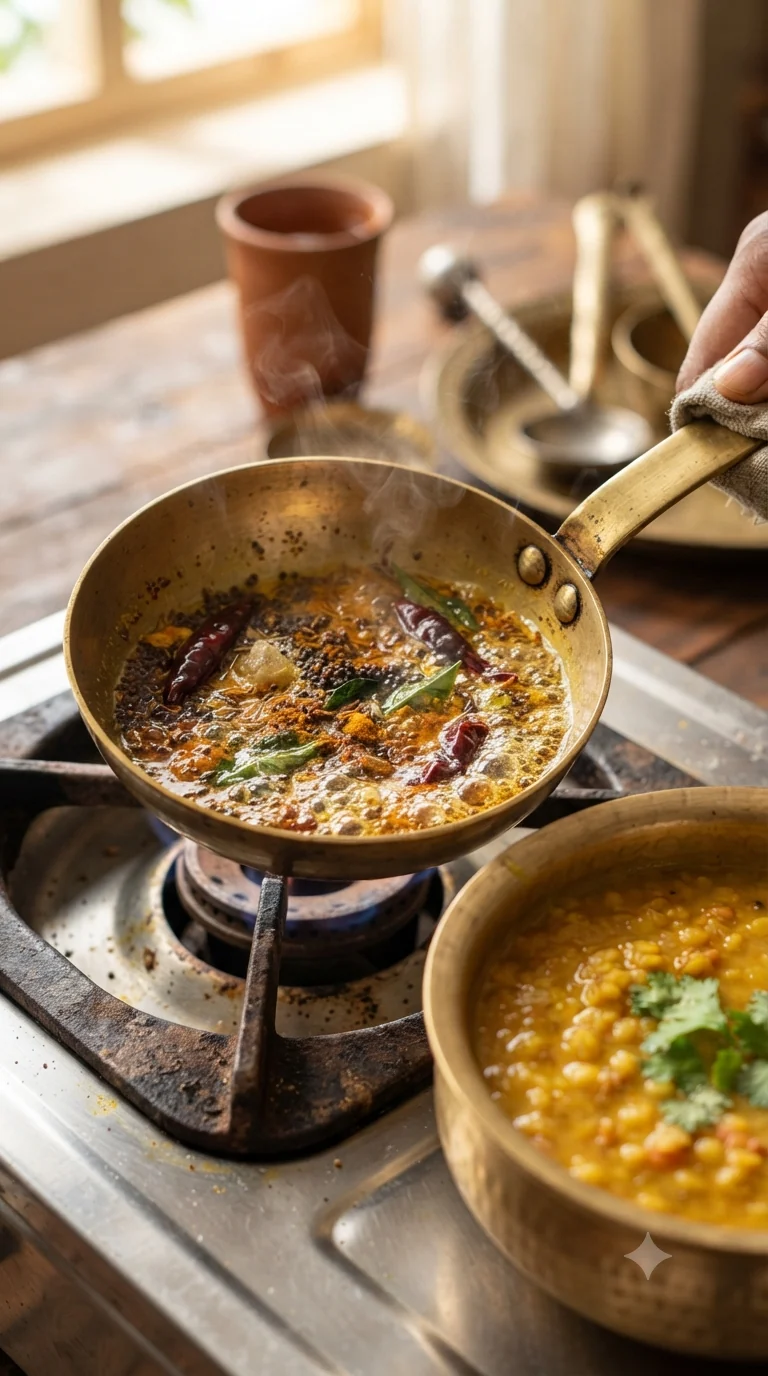 Tempérer les épices dans le ghee chaud avant de les incorporer au dal