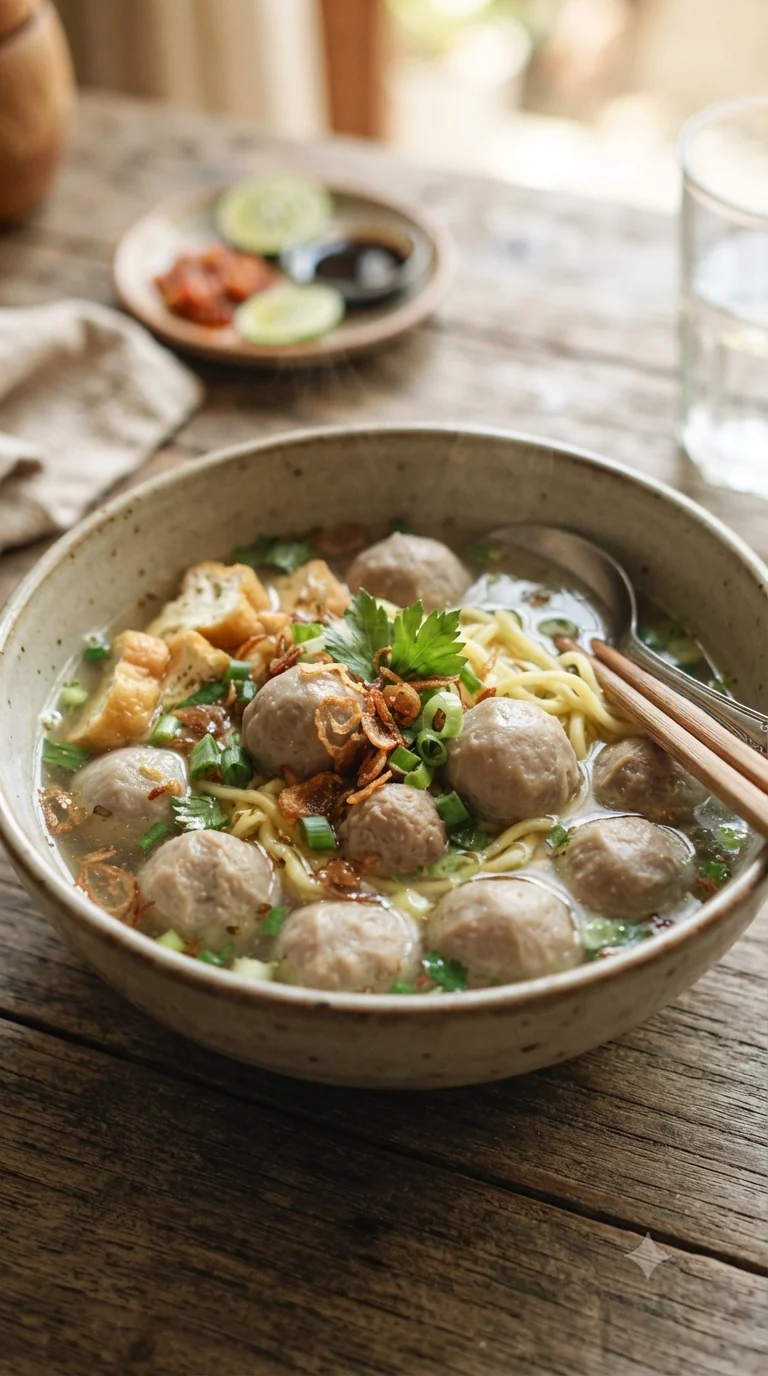 Gros plan sur bakso indonésien, plat traditionnel d’Indonésie