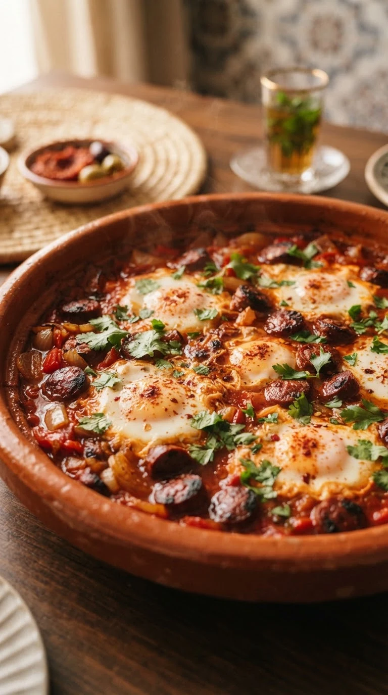 Gros plan sur ojja tunisienne, plat traditionnel de Tunisie