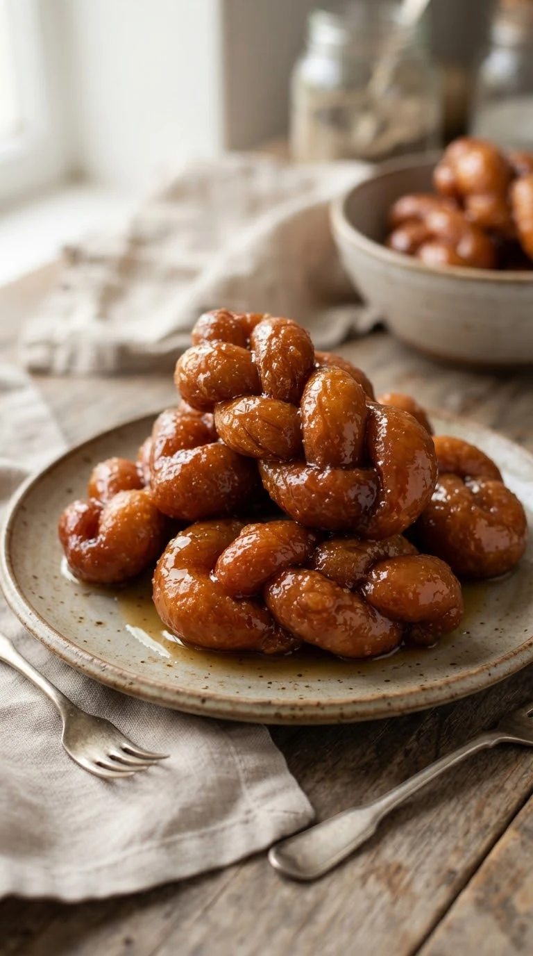 Koeksisters sud-africaines tressées, dorées et brillantes de sirop