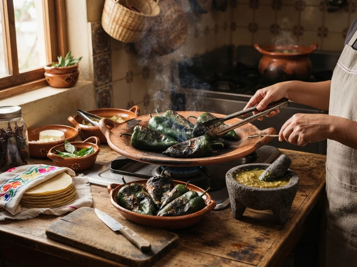 Vue patrimoniale évoquant la tradition des chiles rellenos et du chile poblano au Mexique