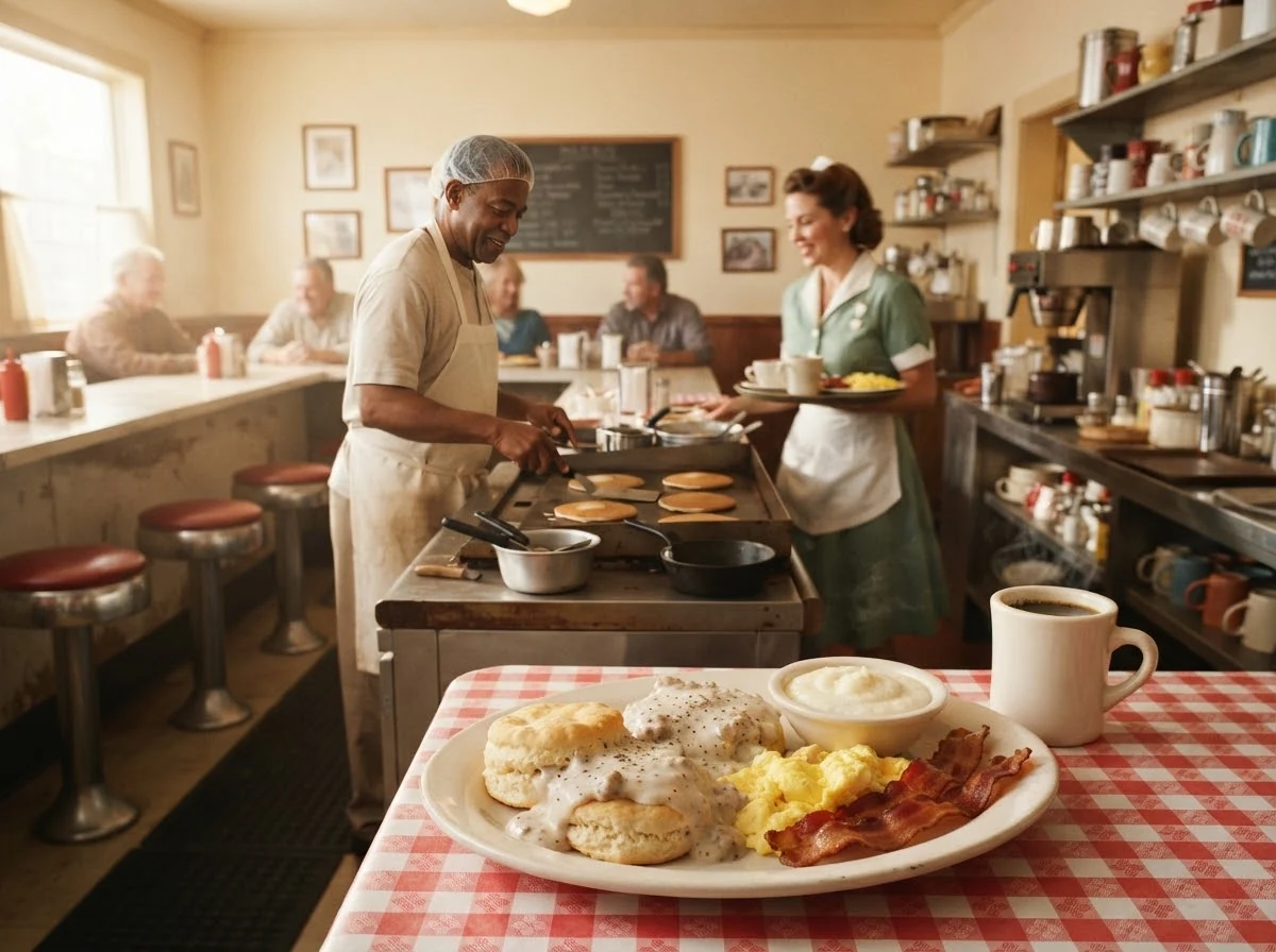 Table de petit-déjeuner évoquant la cuisine du Sud des États-Unis