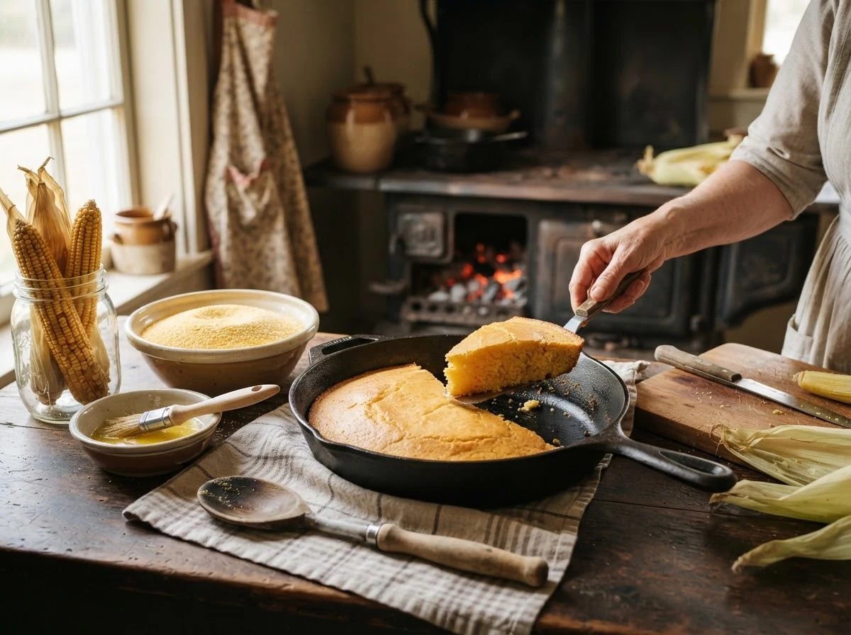 Cuisine familiale du Sud des États-Unis avec maïs et poêle de fonte