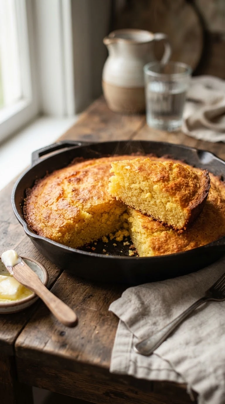 Cornbread américain sudiste doré dans une poêle de fonte