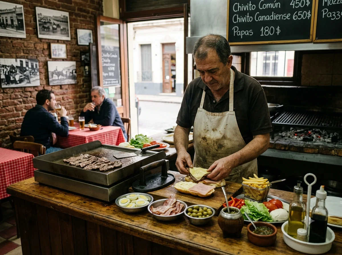 Scène culturelle évoquant chivito uruguayen et la cuisine de Uruguay