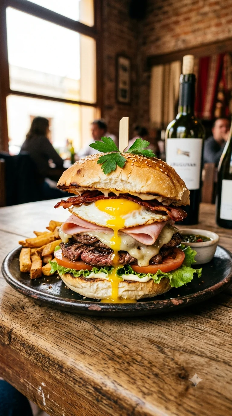 Chivito uruguayen, présentation finale fidèle à la spécialité de Uruguay