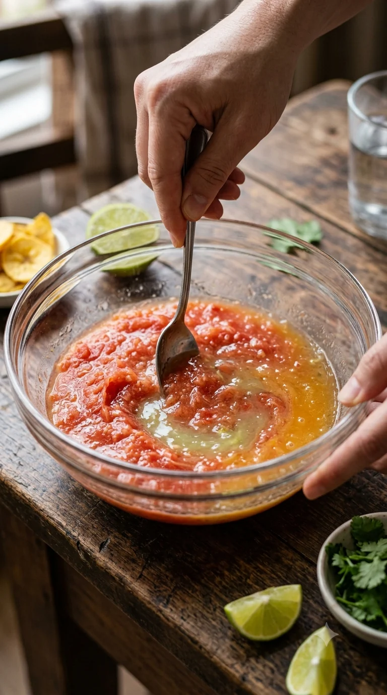 Geste de préparation de ceviche de camarón équatorien
