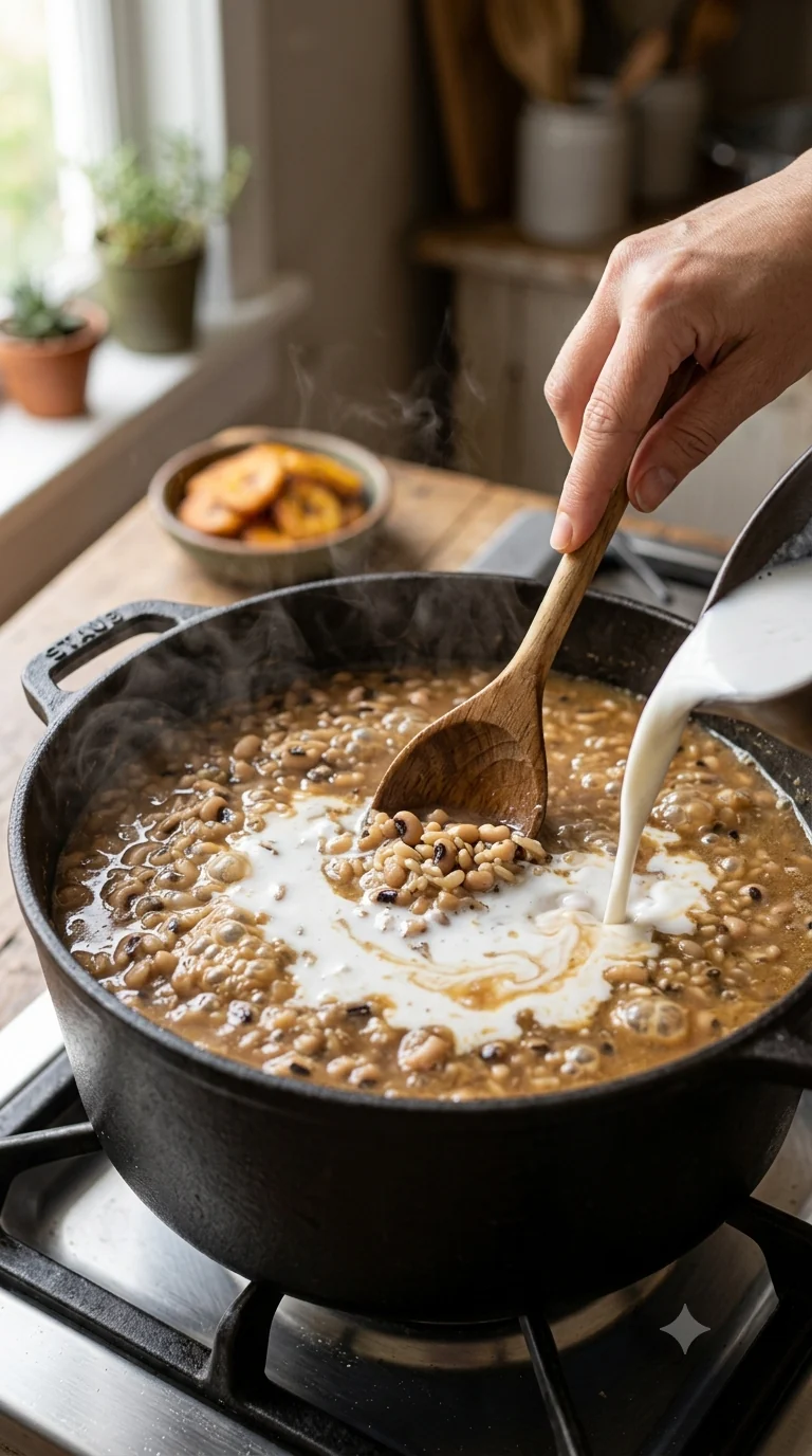 Geste de préparation de cook-up rice guyanien
