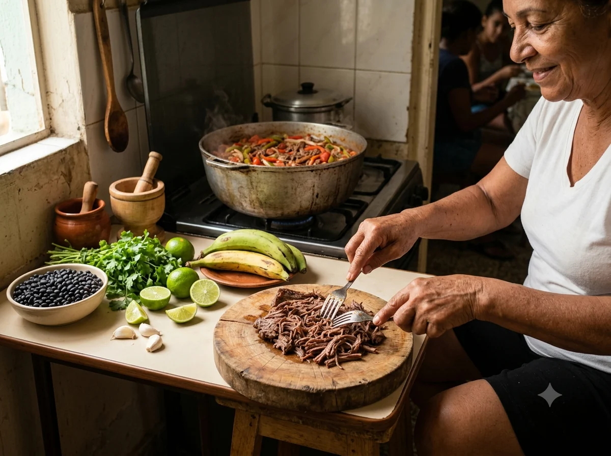 Scène culturelle évoquant ropa vieja cubaine et la cuisine de Cuba