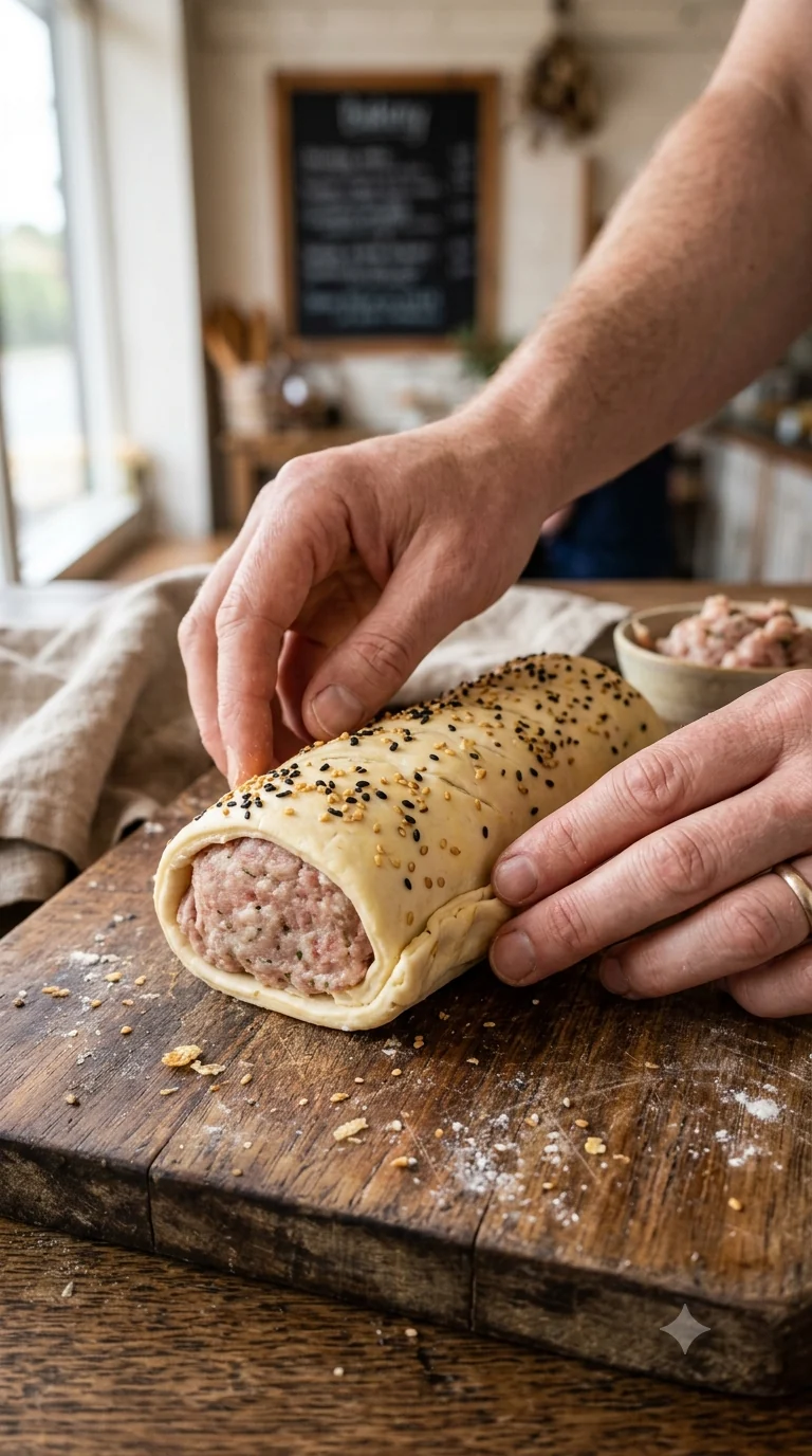 Geste de préparation de sausage roll australien