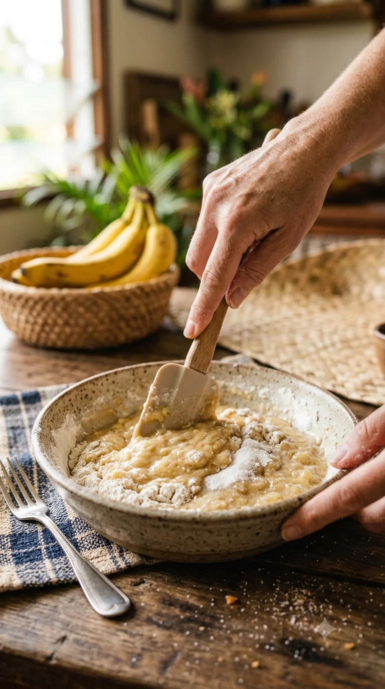 Geste de préparation de beignets de banane calédoniens