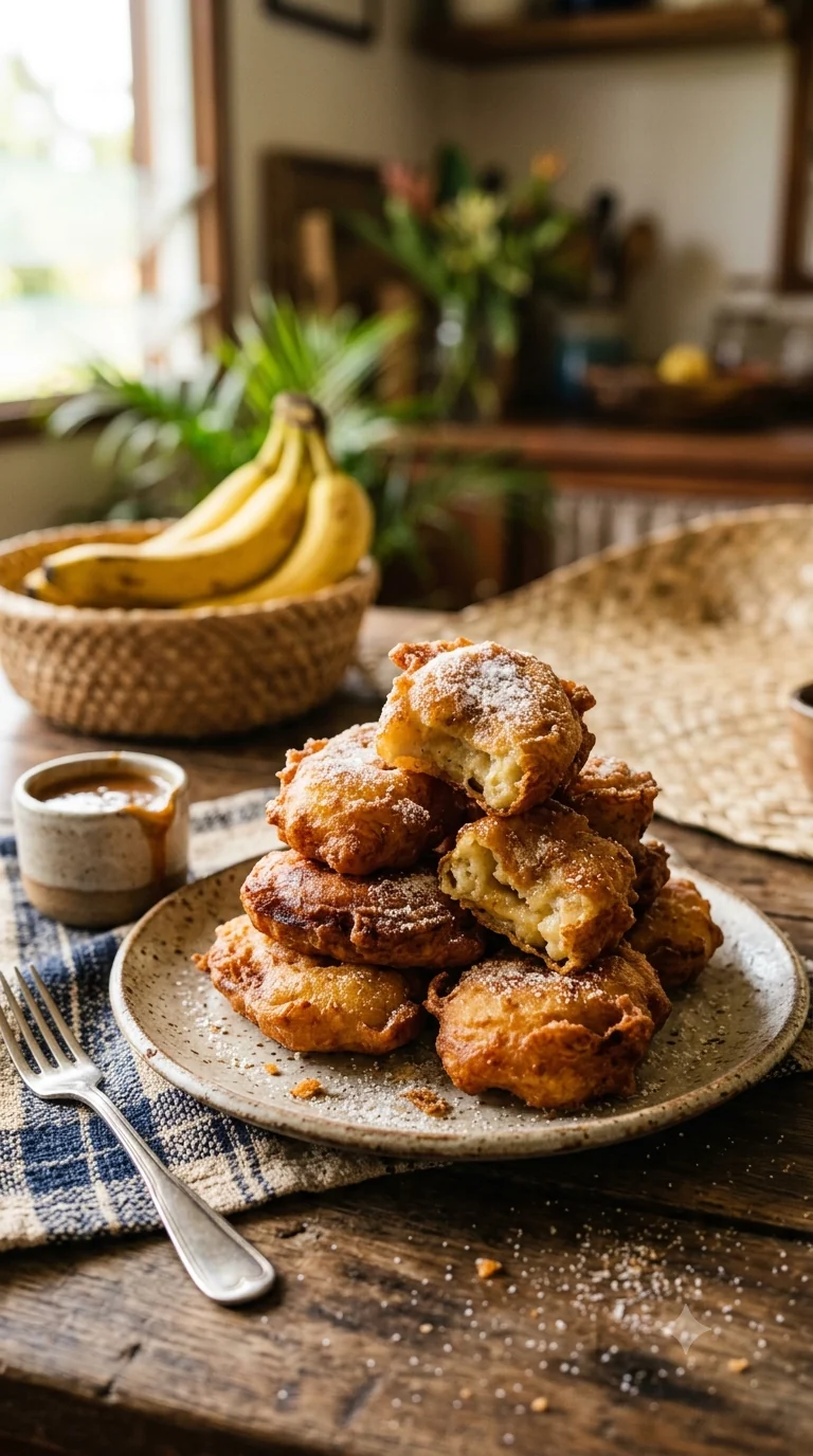 Beignets de banane calédoniens, présentation finale fidèle à la spécialité de Nouvelle-Calédonie