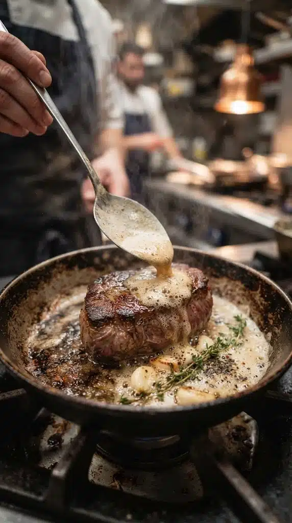 Arroser le chateaubriand de beurre mousseux pendant la cuisson