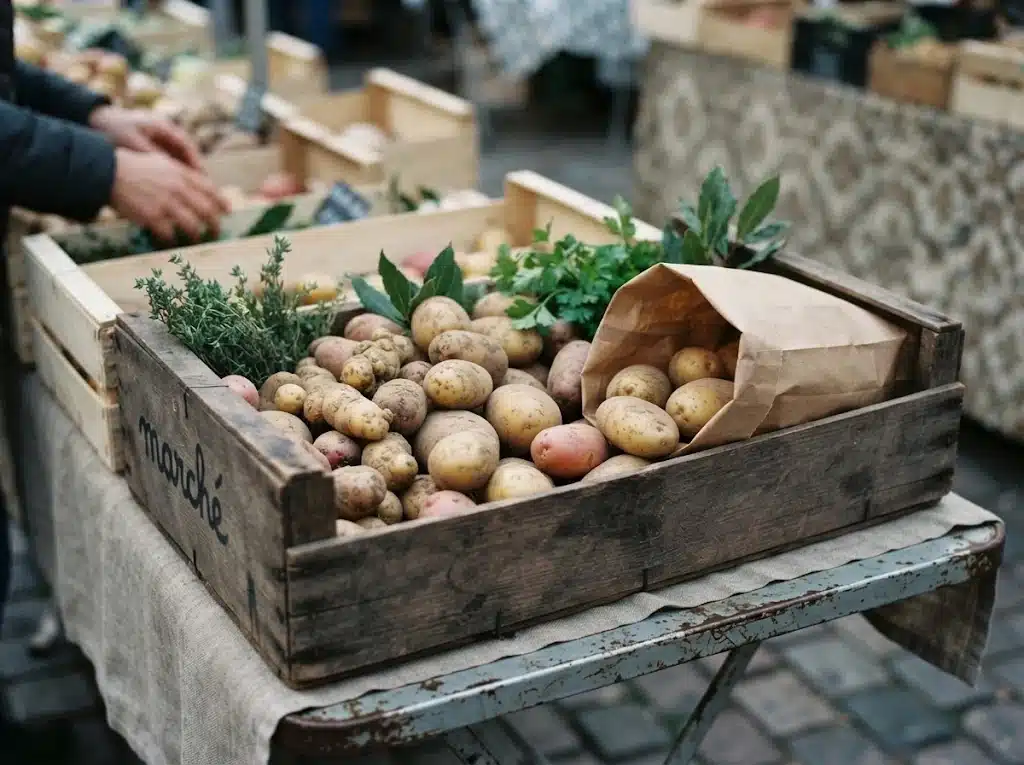 Pommes de terre françaises présentées comme ingrédient central du hachis Parmentier