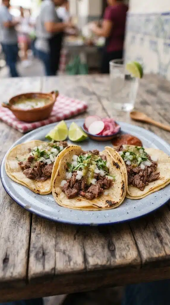 Tacos de cabeza mexicains garnis de joue de bœuf tendre, oignon et coriandre