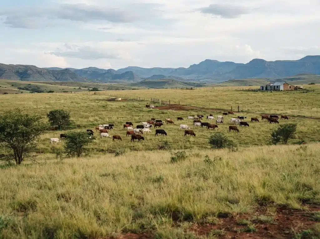 Paysage rural sud-africain lié à l’élevage qui fournit la viande de la boerewors