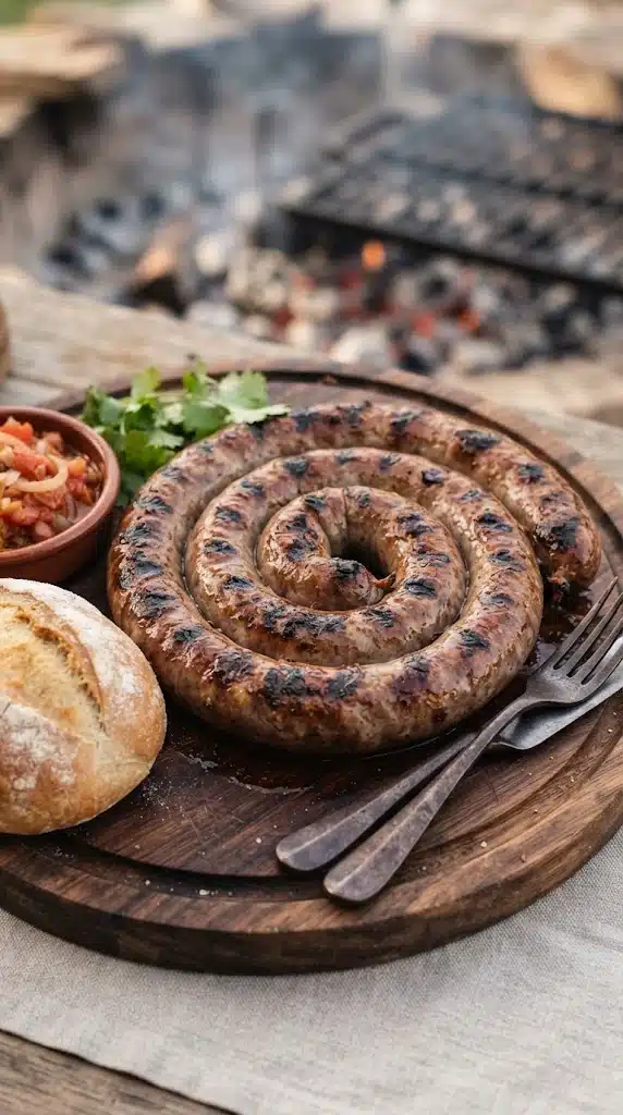 Boerewors sud-africaine en spirale grillée au braai