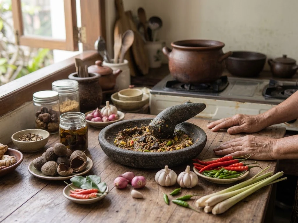 Cuisine traditionnelle de Java oriental autour du rawon
