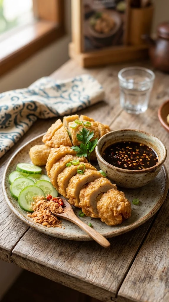 Pempek indonésien de poisson et tapioca avec sauce cuko