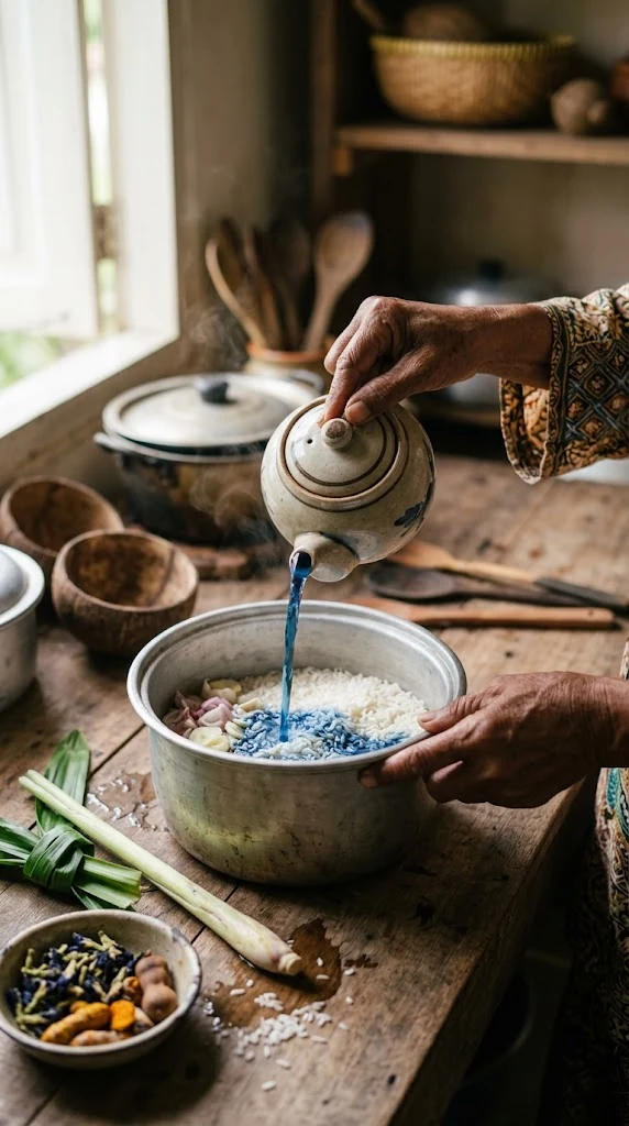 Émincer les herbes fraîches et crudités du nasi kerabu
