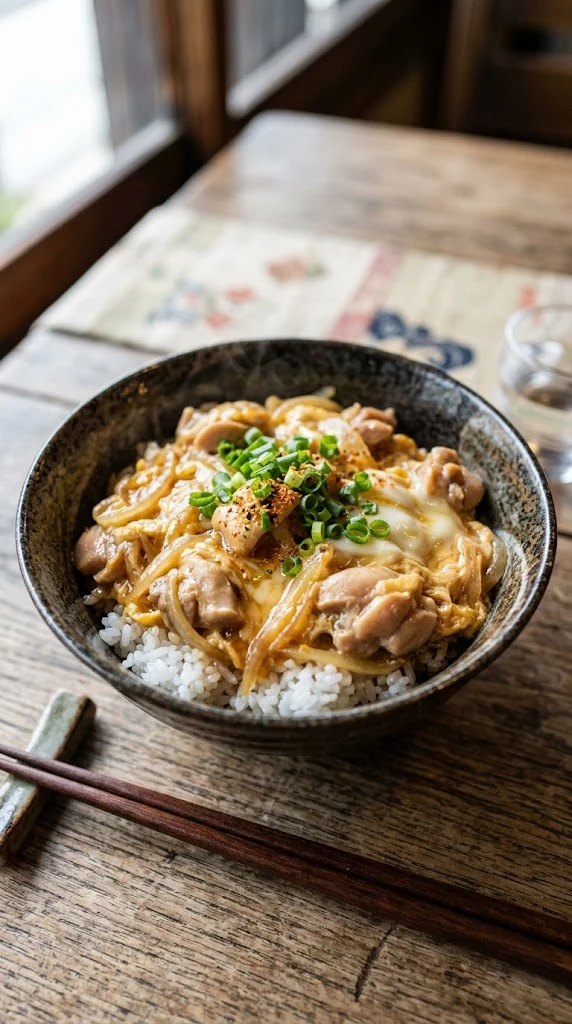 Oyakodon japonais, bol de riz au poulet et à l’œuf