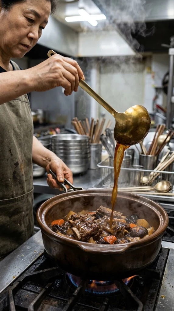 Blanchir les côtes puis les braiser lentement avec la sauce et les légumes avant de réduire le jus pour les glacer