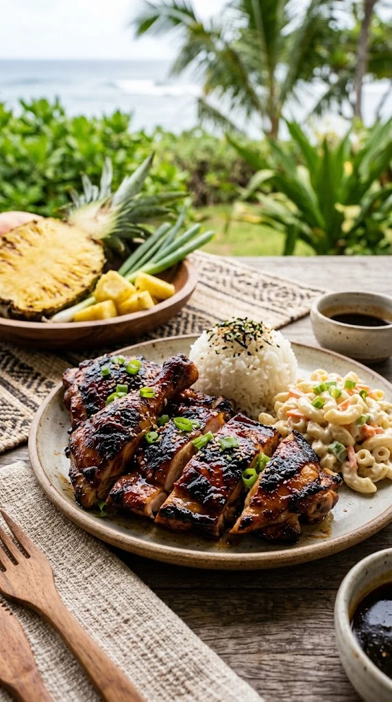 Morceaux de Huli Huli Chicken hawaïen grillés, laqués et caramélisés