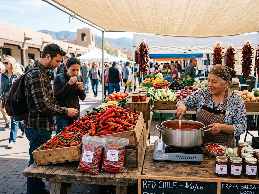 Étal de piments dans un marché des Amériques