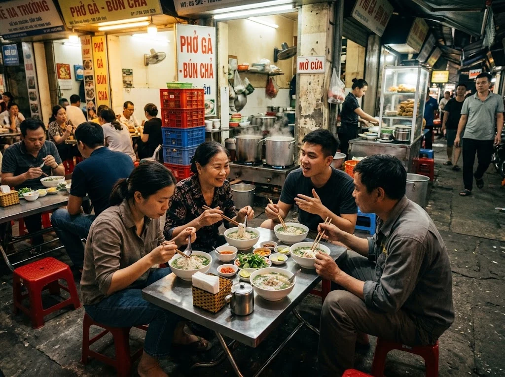 Échoppe asiatique où sont préparées et servies des nouilles